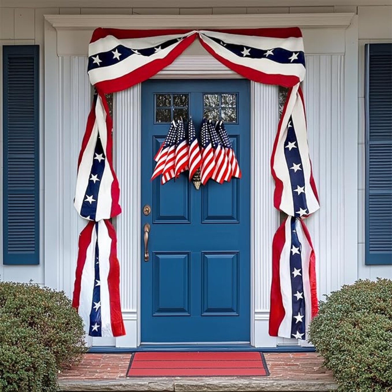 Large Patriotic American Flag Bunting (1-Pack) - Red, White, and Blue Pleated Fan Banner with Stars and Stripes - Heavy-Duty Half-Moon Decoration for 4th of July, Memorial Day, and Front Porch Fences